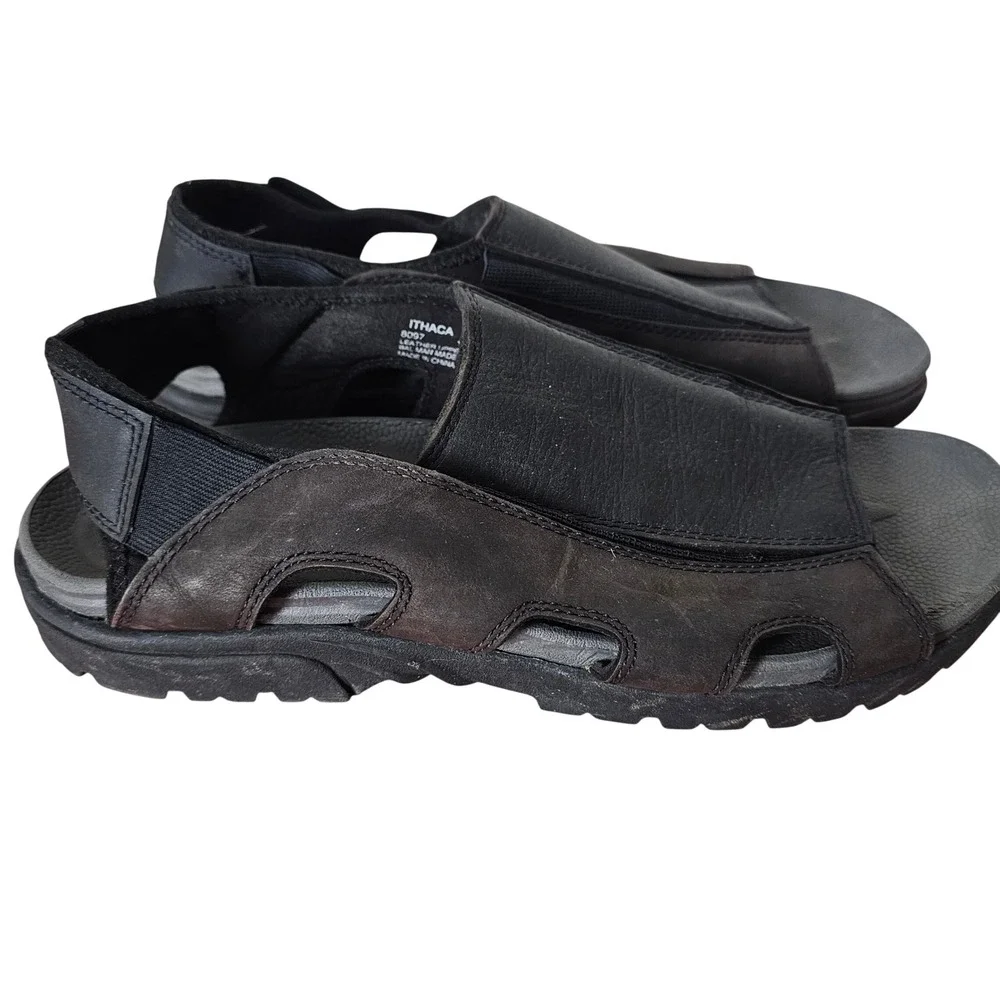 GH Bass Ithaca Mens‎ Leather Sandals Black Brown Fisherman Slingback Size 12M